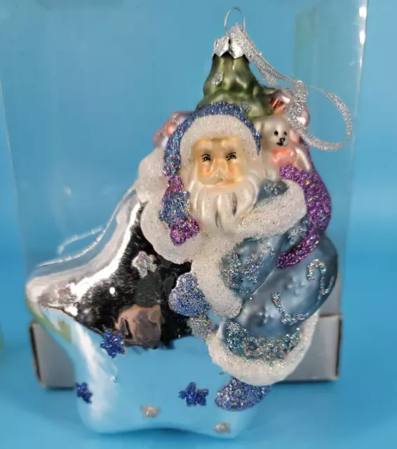 Christmas Ornament Santa On A Star Shatterproof  NEW In Original Box (AMC NY)