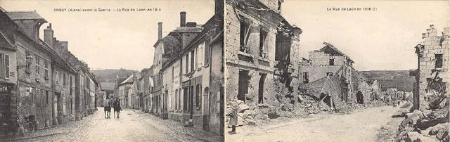 Cpa 02 Cpa Double Crouy Before War La Rue De Laon Et After War La