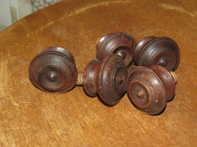 5 Antique Victorian Turned Wooden Drawer Pull Knob, Wooden Screw End, 1 3/4 Inch
