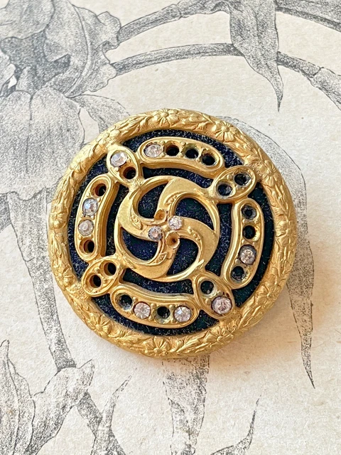 GRAND BOUTON ANCIEN en métal doré velours et strass French buttons 1900 EUR 19,00 - PicClick FR
