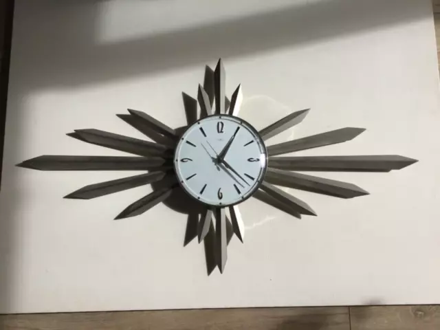 Vintage Metamec 1960's Starburst Wall Clock Retro, made in England 2