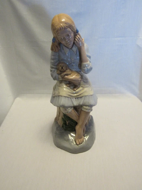 Holland Mold 16.5" Girl Holding Puppy Sitting on Stump Rare
