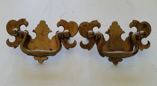 Nice Pair  Vintage Metal Drawer Pull Handle 2 1/2" Ctr To Ctr W/ Screws  (835A)