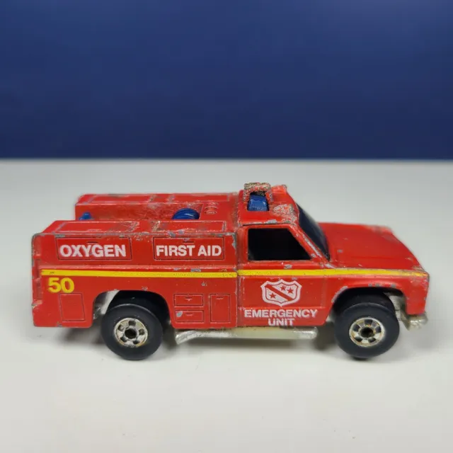 Vintage 1974 Hot Wheels Mattel Emergency Unit 50 Red Fire Truck Hong Kong