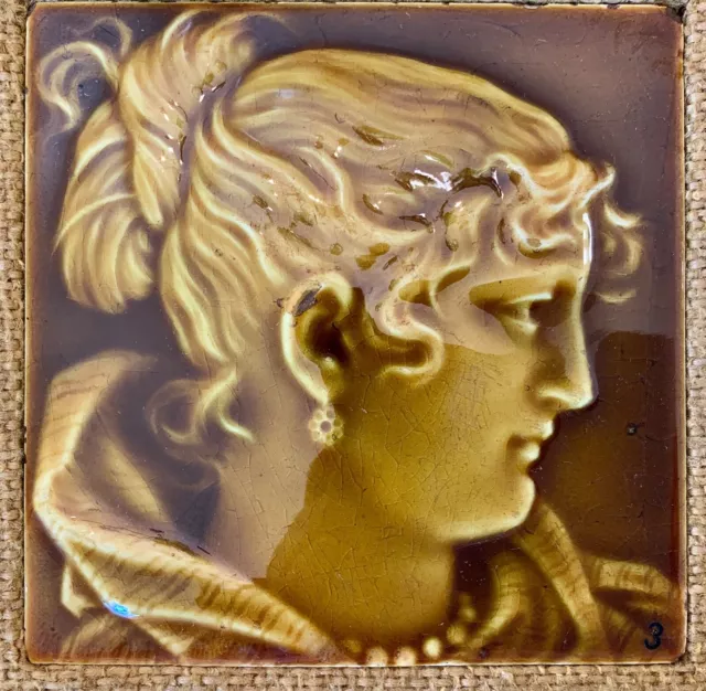 Trent Tile Co. Silhouette of a Woman's Face Tile in Wood Frame c. 1882-