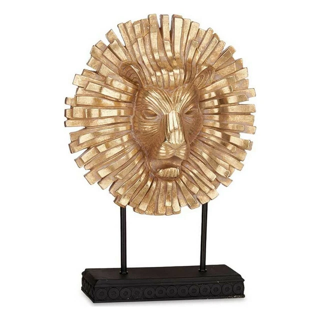 Figura Decorativa León Negro Dorado Poliresina [28 x 38,5 x 11,5 cm]