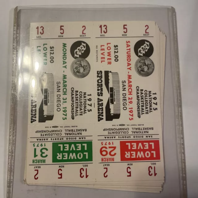 1975 NCAA Basketball Final Four Championship Full Tickets - Wooden's Last Games!