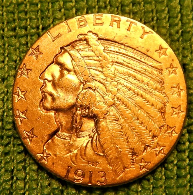 1913 US $5 Dollar Gold Indian Head Half Eagle Coin - High Grade
