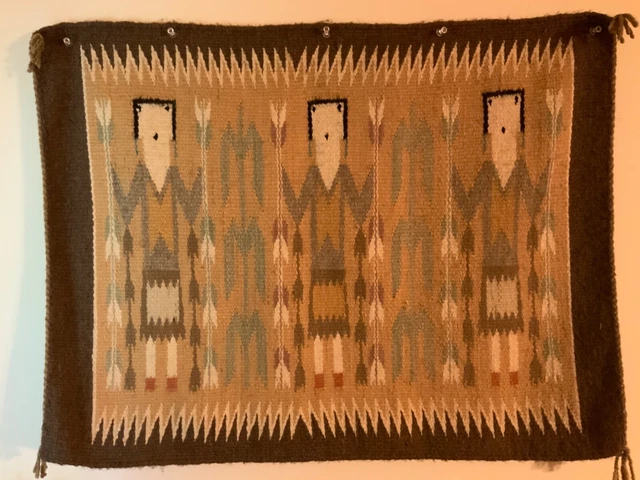 Vintage Navajo Yei Rug, all natural dye. New in 1980 from Crownpoint Rug Auction