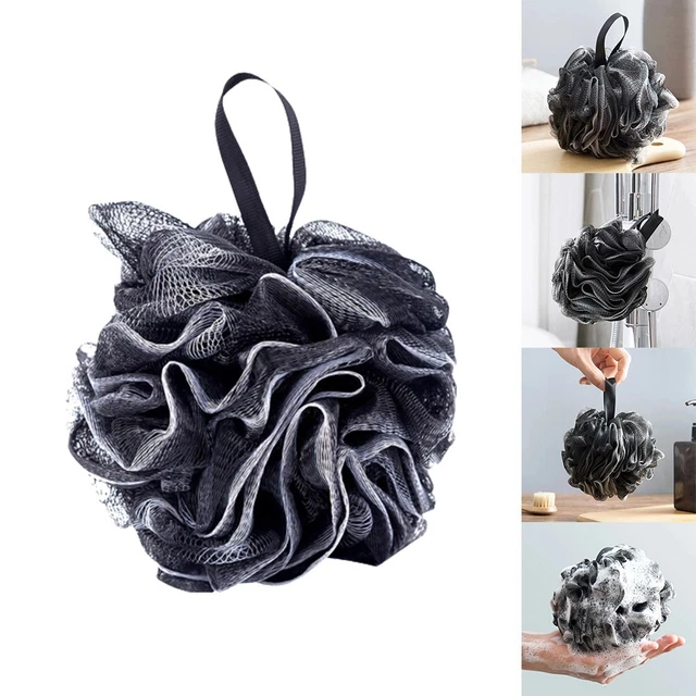 Venta caliente esponja de baño bola lavado corporal malla exfoliación negro toallitas