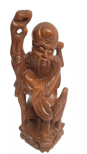 Vtg Carved Wooden Chinese Statue Taoist Immortal Shou Xing God of Longevity
