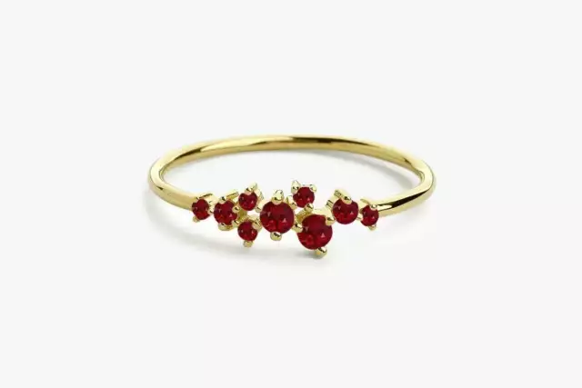 Cluster Goldring 14K 585 Gold 9 Natürliche Rot Rubin 0,38ct mit hoher Reinheit