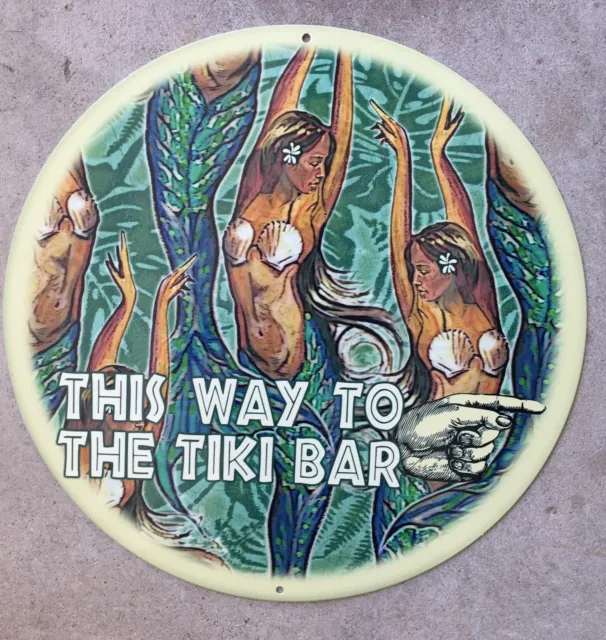 This Way To Tiki Bar Drink Cocktail Mai Tai Hawaii Hula Modern Vintage Sign