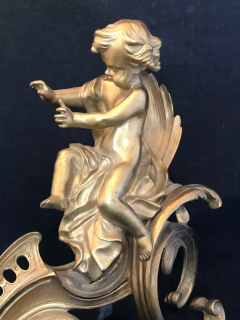 Chenet à L'Amour Bronze Doré XIX ème Style Louis XV Antique French Ange 19th