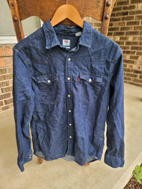 Levis Pearl Snap Denim Western Cowboy Shirt Mens Medium