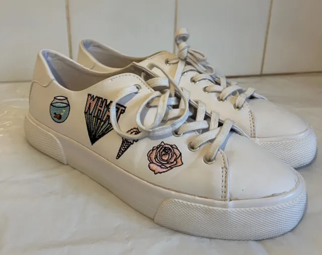 Pull and Bear women's white embroidered trainers size EU38 UK5