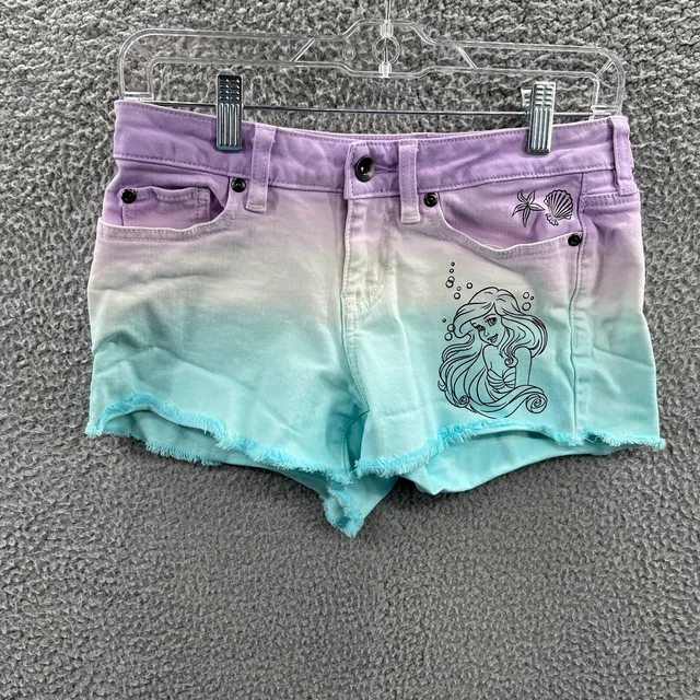 Disney Little Mermaid Girls Shorts 3 Junior Ariel Dip Dye Ombre Cut Off Pockets