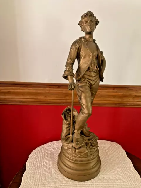 ANTIQUE 23" EMILE BRUCHON Agriculture MAN FARMER SPELTER FIGURAL STATUE LAMP