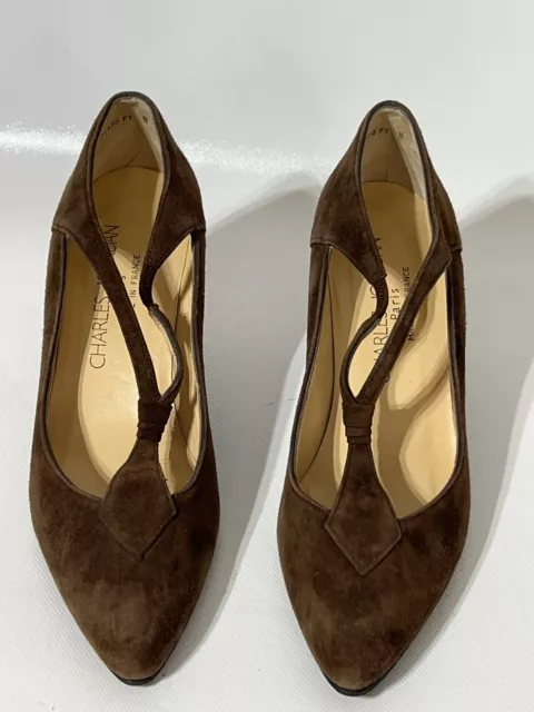 VINTAGE CHARLES JOURDAN Paris Brown Suede Leather T strap Heel Shoes ...