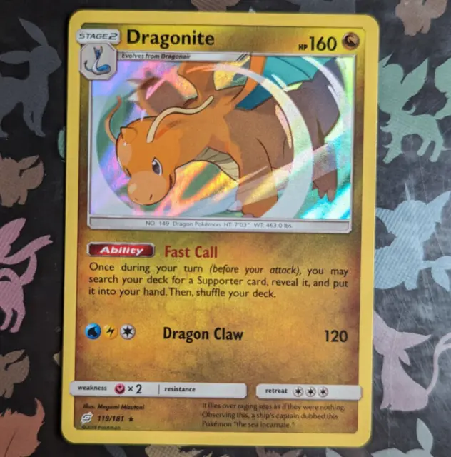 Dragonite 119/181 Holo Rare Sun & Moon Team Up Pokemon Card Near Mint