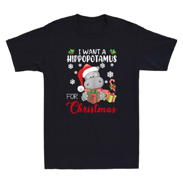 I Want A Hippopotamus For Christmas Funny Hippo Xmas Pajamas Retro Men's T-Shirt