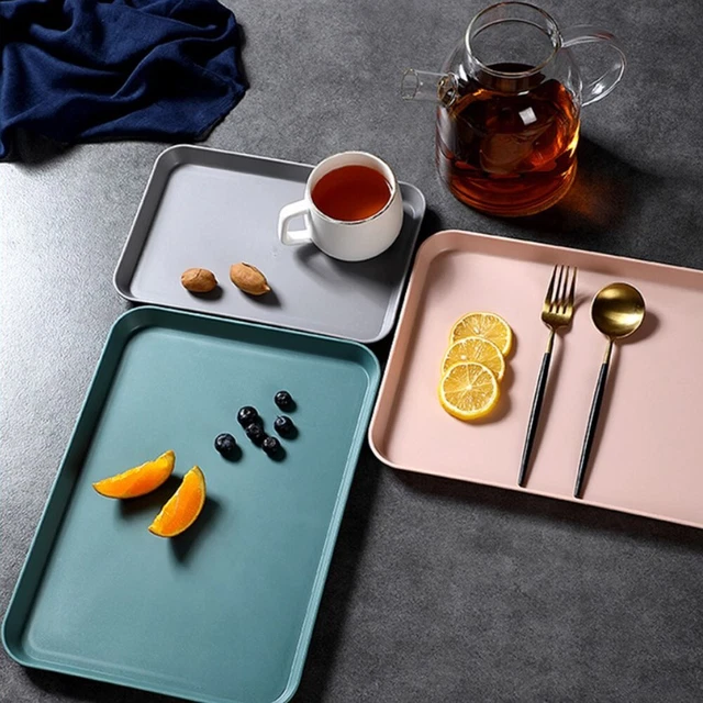 1 pieza/bandeja de alimentos de plástico bandeja de servir antideslizante bandejas de almacenamiento rectangulares domésticas