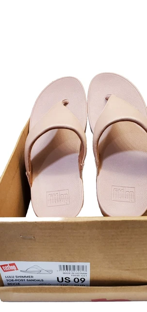 FitFlop LULU Classic Shimmer Toe-Post wedge Sandals  Size 9 Beige