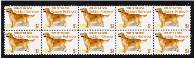 Golden Retriever Year Of The Dog Strip Of 10 Mint Stamps 1