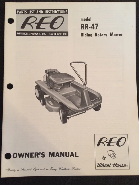 REO WHEEL HORSE Riding Rotary Lawn Mower RR 46 RER Owner Service REO WHEEL HORSE Riding Rotary Lawn Mower RR 46 RER Owner Service