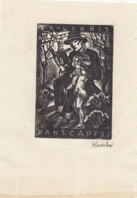 Exlibris Bookplate Gravure sur Bois Willy Garçon 1896-1967 Lire Enfant