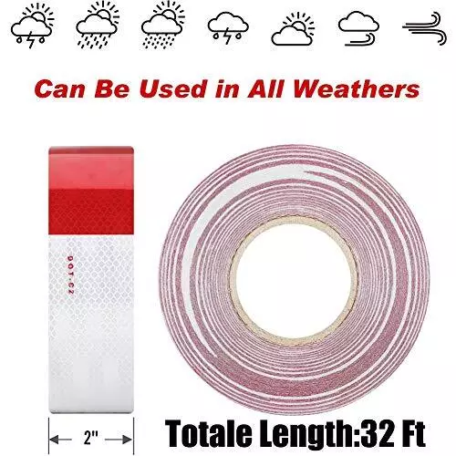 Harciety Reflective Safety Tape Outdoor DOT-C2 Reflector Tape 2in x 32ft Red/... 2