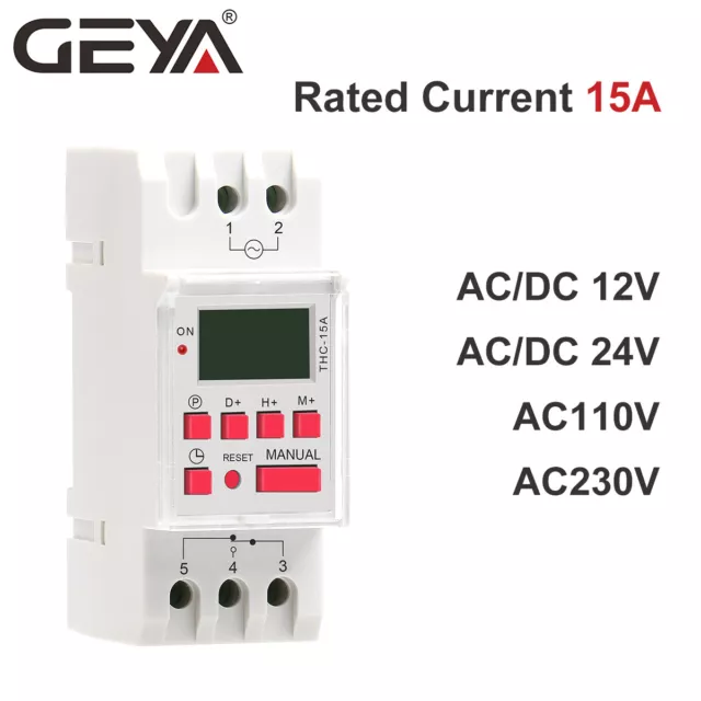 GEYA Programmable Digital LCD Timer Weekly Time Relay Switch 15A AC/DC 12-220V