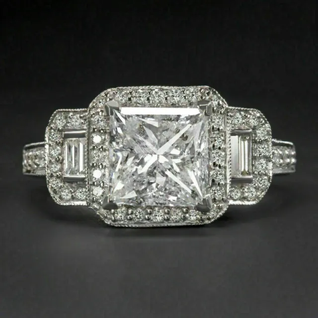 3 Ct Princess Cut Lab-Created Diamond Victorian Edwardian Vintage Art Deco Rings