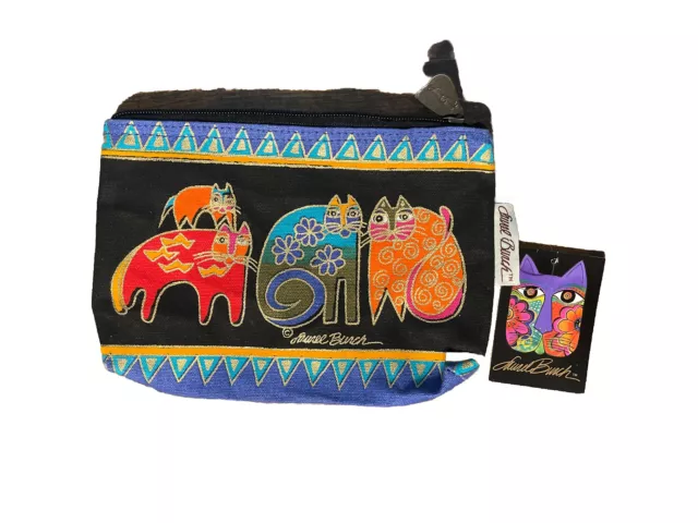 NWT Laurel Burch Cat Makeup Cosmetic Zippered Pouch Travel Bag Feline Colorful