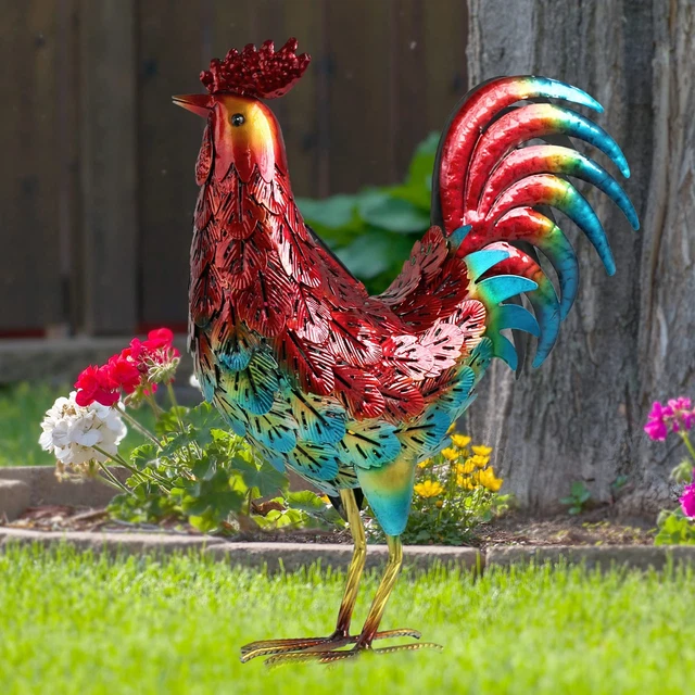 Solar Metal Rooster Animal Lights Garden Sculptures Art Decor, Outdoorn