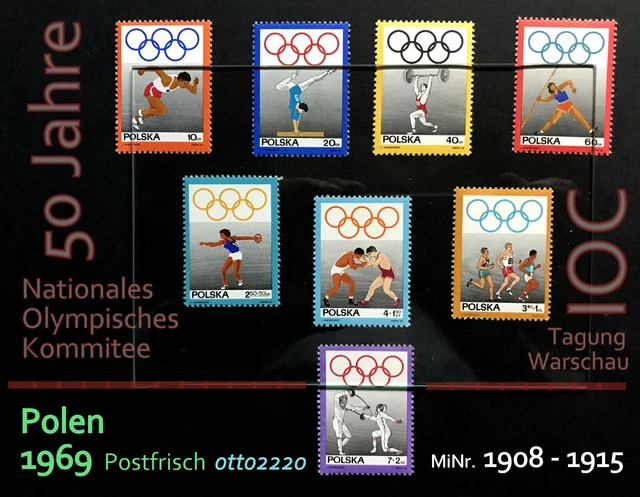 Polen 1969, Postfrisch MiNr. 1908 - 1915; 50 Jahre NOK, IOC-Tagung Warschau