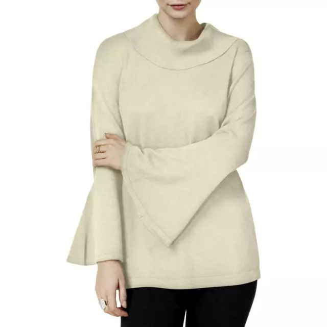 Alfani Women's Beige Cowl Neck Bell Sleeve Pullover Sweater Top MSRP $59 A4413