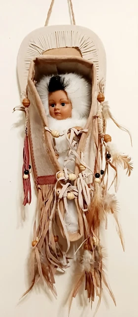 Vintage Old  Cradle wall hanging with Skookum papoose Doll native Eskimo indian?
