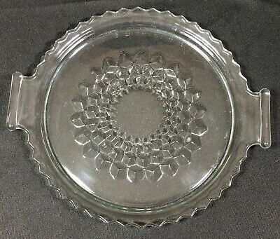 Vintage Clear Pressed Glass Sawtooth Handled Serving Plate Tray