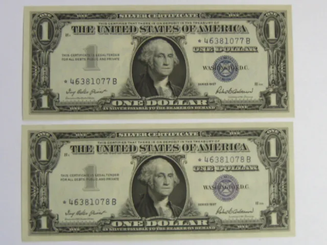 Pair of 1957 $1 Silver Certificate Consecutive Star Notes Blue Seals - #10614-1