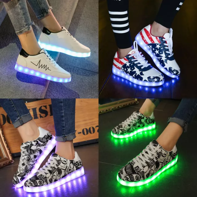 Flashing LED Light Up Shoes Luminous Sneakers Men Women Leather Casual Trainers