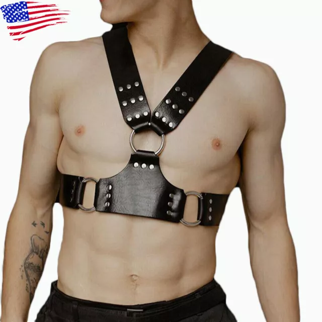 Fashion Body Chest Harness Adjustable Men's Faux Leather Vest Straps Braces  Sexy Men Women Body Suspenders C5Z2 