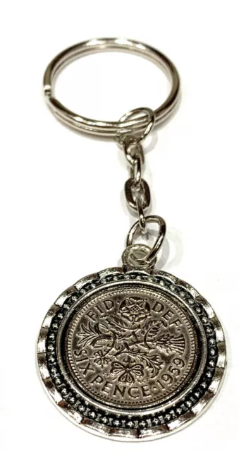 Lucky Sixpence Birthday Keyring - Genuine polished sixpence 1953 to 1967 - Gift