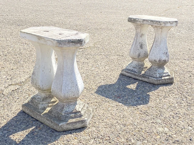Vintage Classical Concrete Cement Double Baluster Outdoor Garden Bench Pedestals