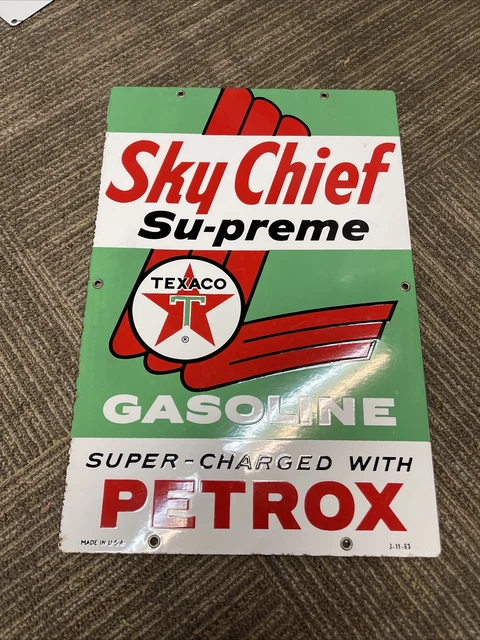 1963 TEXACO Sky Chief Supreme Gasoline Porcelain Gas Pump Plate CLEAN!!!