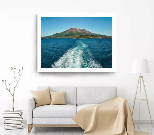 Island View Print, Mountain Wall Art, Blue Sky Framed Beach Wall Art, Coastal