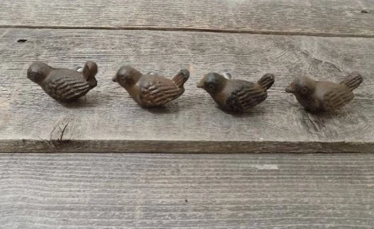 4 Cast Iron Bird Cabinet Knobs Pulls Drawer Dresser Handles Rustic Birds Sparrow