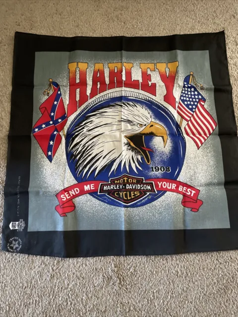 Vintage Harley Bandana "Send Me Your Best" Eagle, Flags Bandanna Made in 🇺🇸