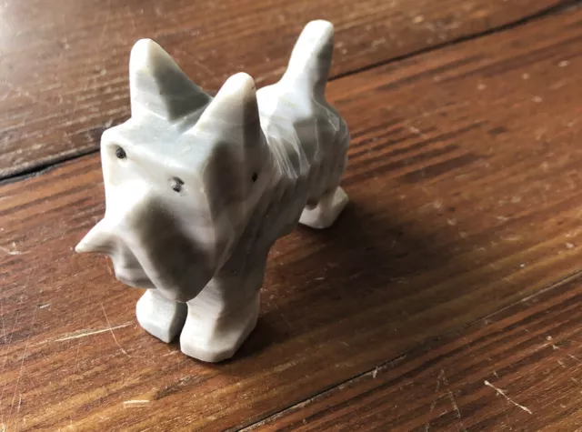 Scottish Terrier Dog Vintage Alabaster Marble Stone Sculpture Figurine