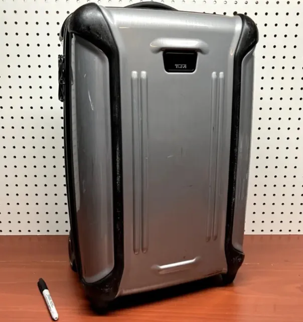 TUMI 20” Hard Case Rolling Carry On Suitcase Silver Luggage Travel Shell Small